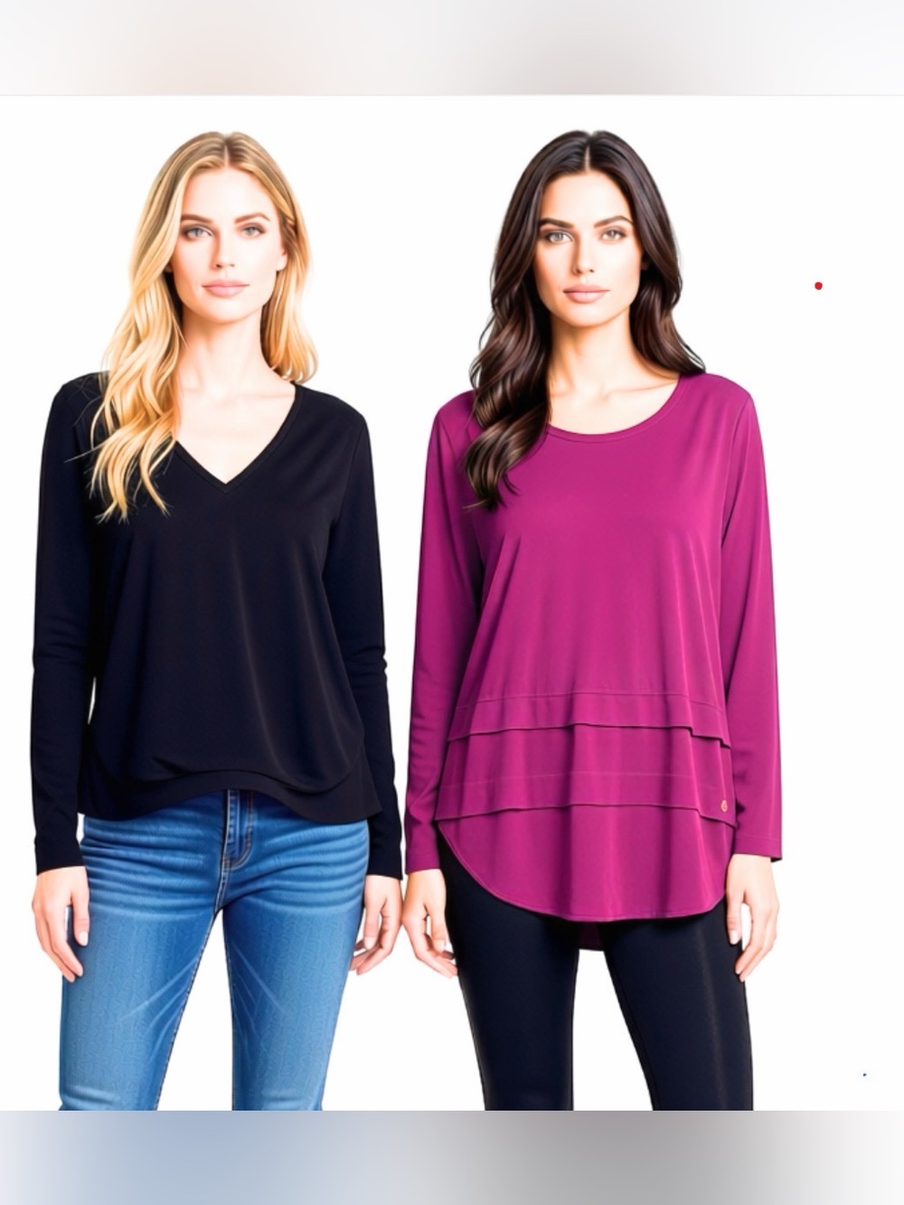 Michael Kors Set of 2 Long-Sleeve Layered Look Tops - Black and Berry